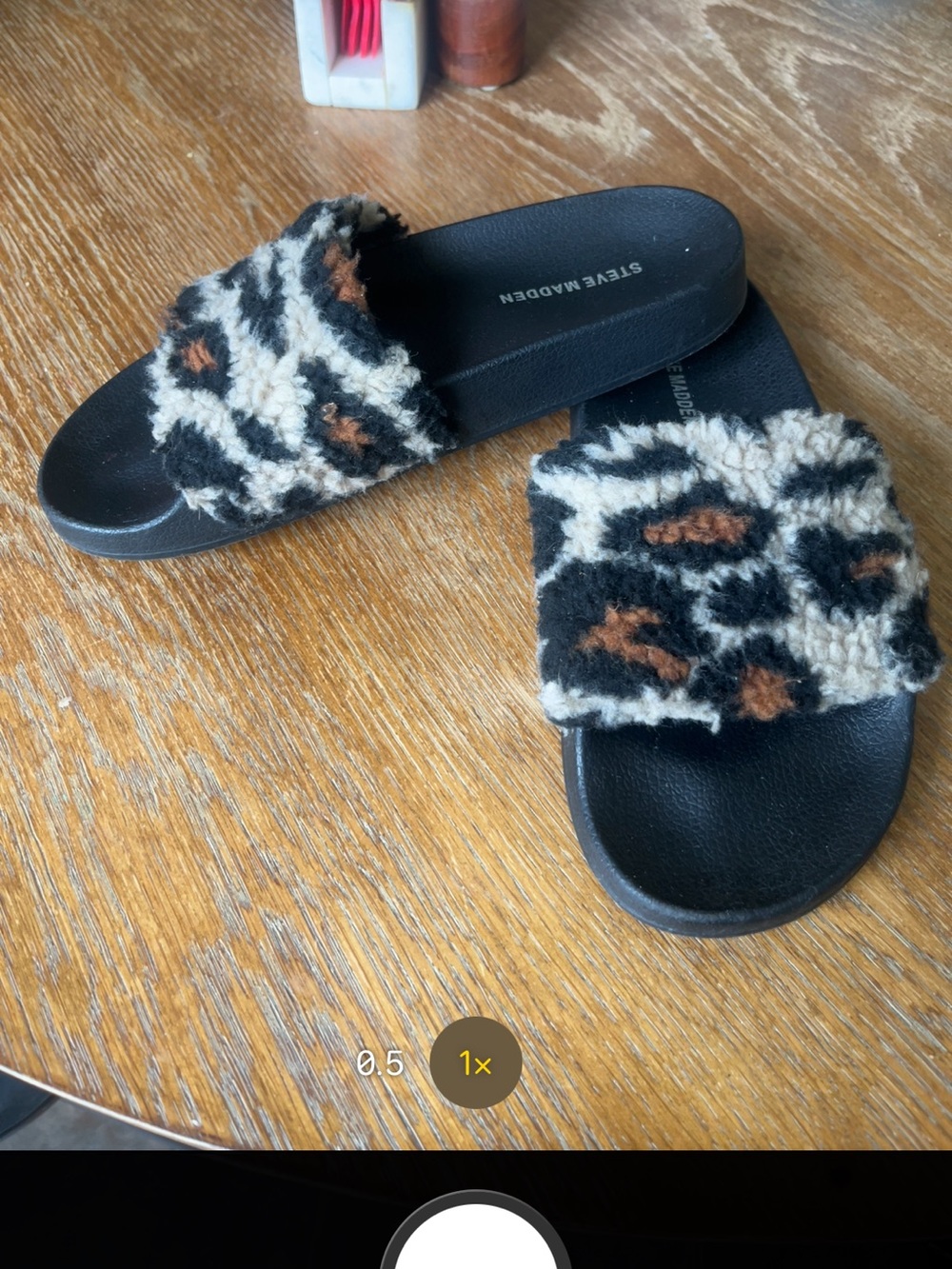 Steve Madden Black Leopard Sherpa Slide Sandals